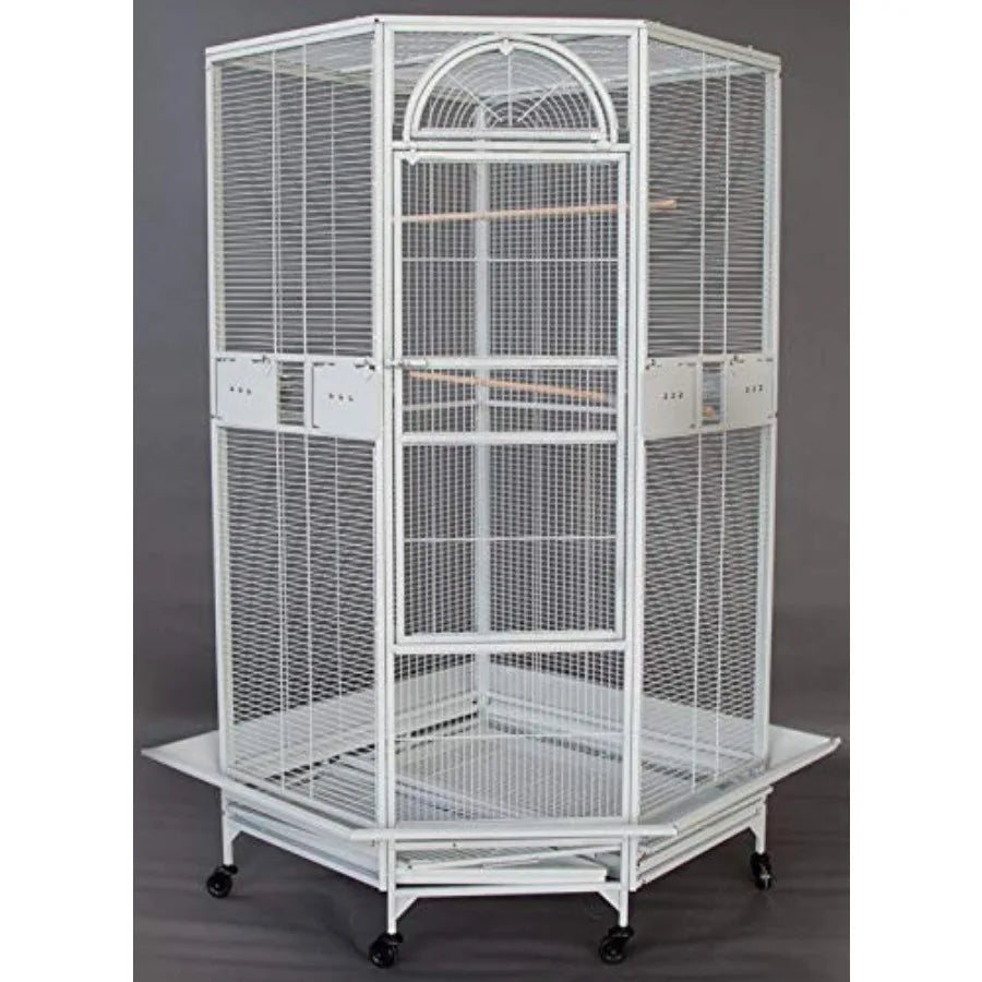 64 Extra Large Corner Flight Bird Parrot Cage for Cockatiel Parakeet Budgies Parrot with Around Metal Seed Skirts Tight 1/2-Inc