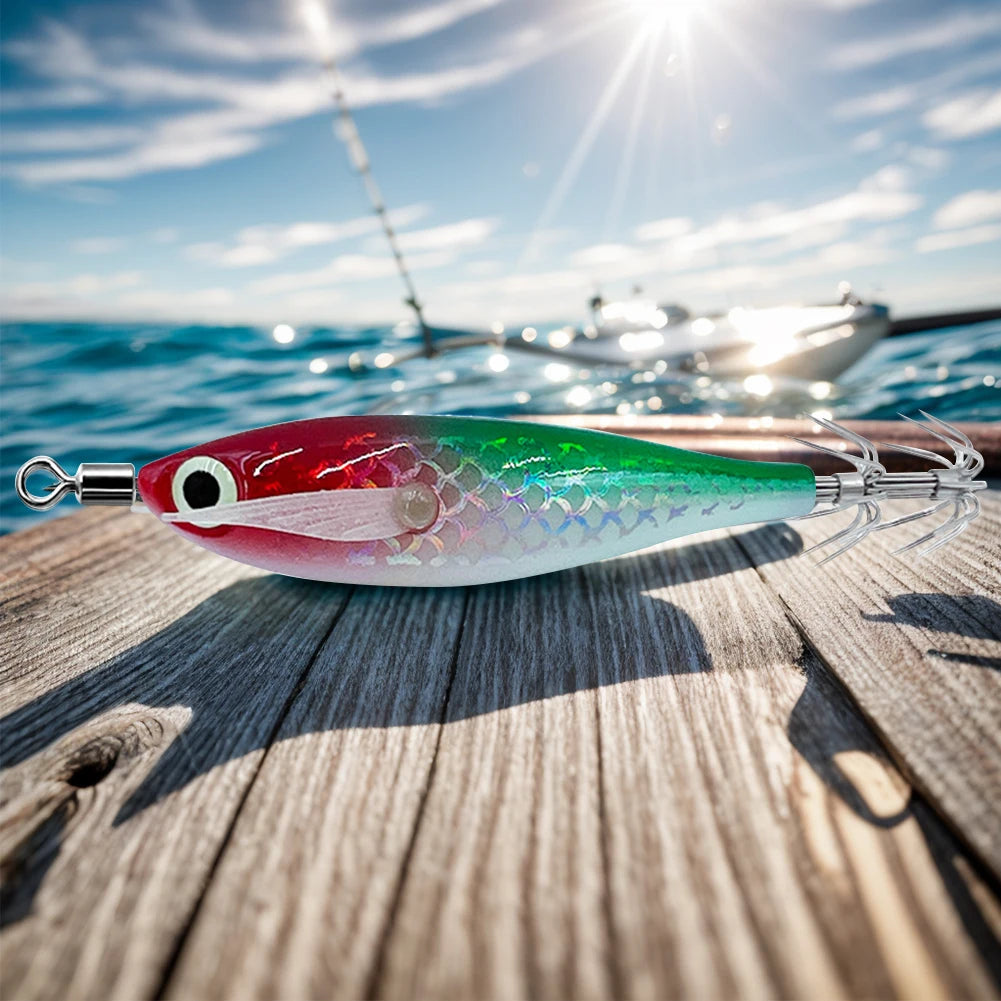 3-1Pcs Squid Jig Hook Fishing Lure Luminous 8cm 9.5g Artificial Fake Octopus Lures Wood Shrimp Cuttlefish Hard Bait Sea Tackle