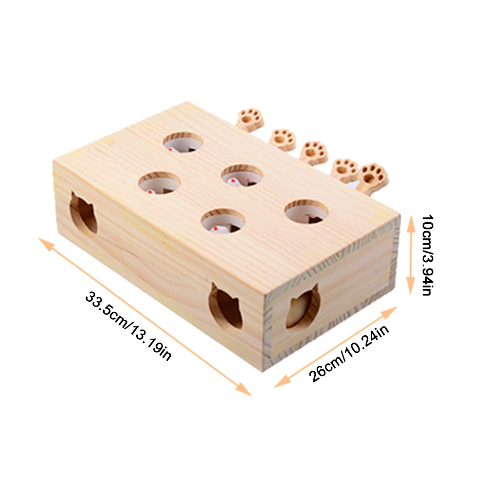 Alloyseed Wooden Whack A Mole Cat Toy Interactive Enrichment