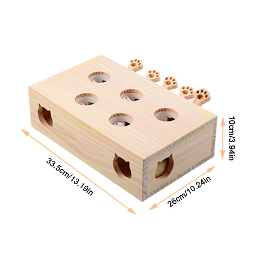 Alloyseed Wooden Whack A Mole Cat Toy Interactive Enrichment