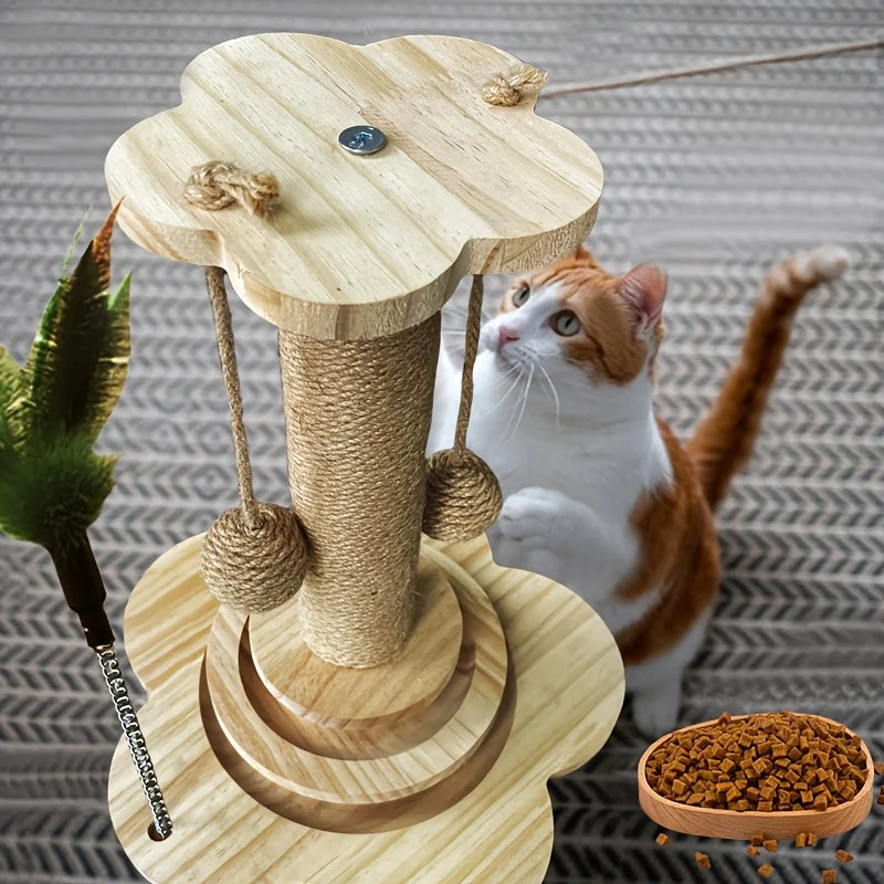 Indoor Cat Scratching Post With 2 Layer Ball Track Toy