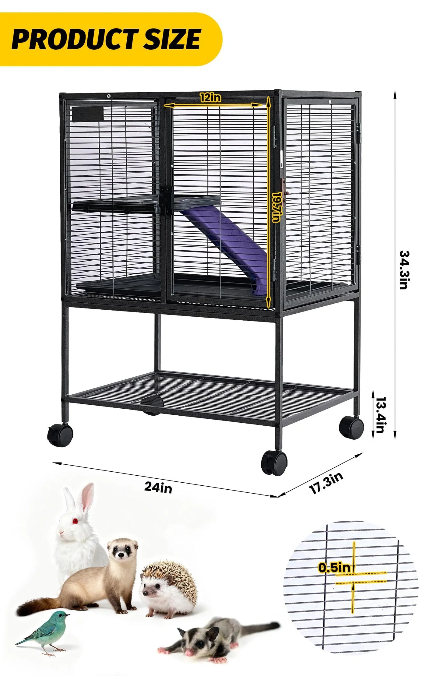 HiMISSCN Multi Level Metal Small Animal Cage With Ramp Tray