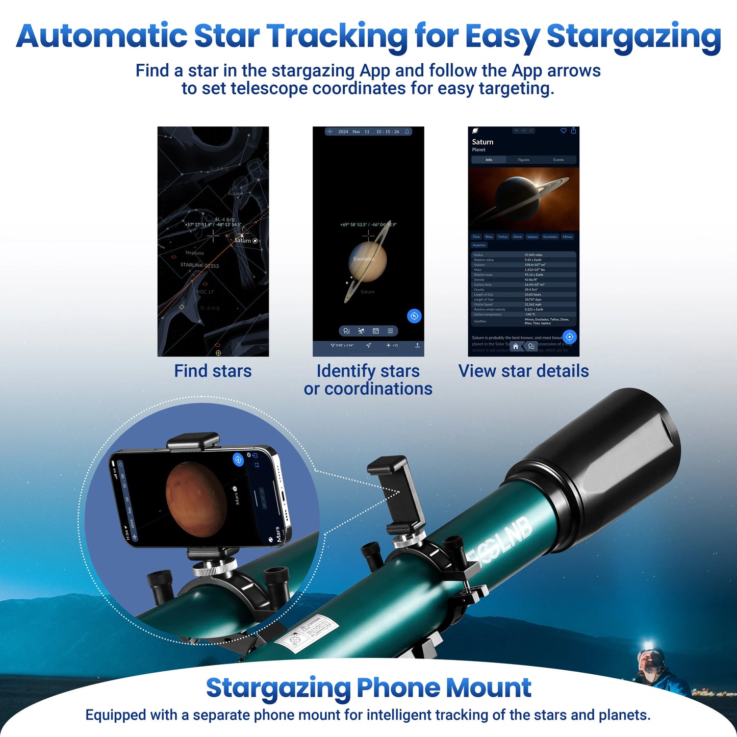 70080 Astronomical Telescope 80mm Lens 210X Moon Watching with Mobile Holder Stargazing App for Adults Kids Gift