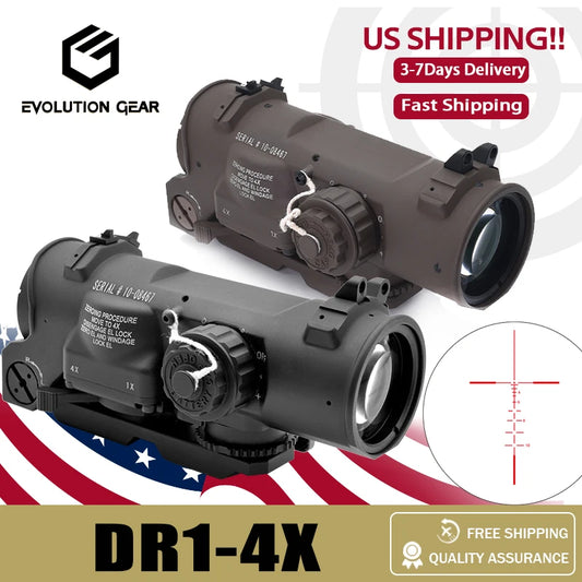 Tactical RifleScope DR 1-4x Fixed Dual Field of View Red Illumination Scope Sight with Full Markings for Airsoft and Hunting