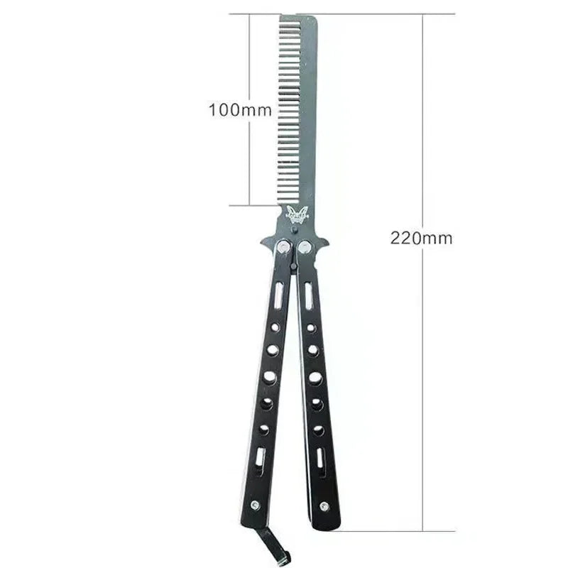 Stainless Steel Foldable Butterfly Knife Comb For Hairdressing Beards