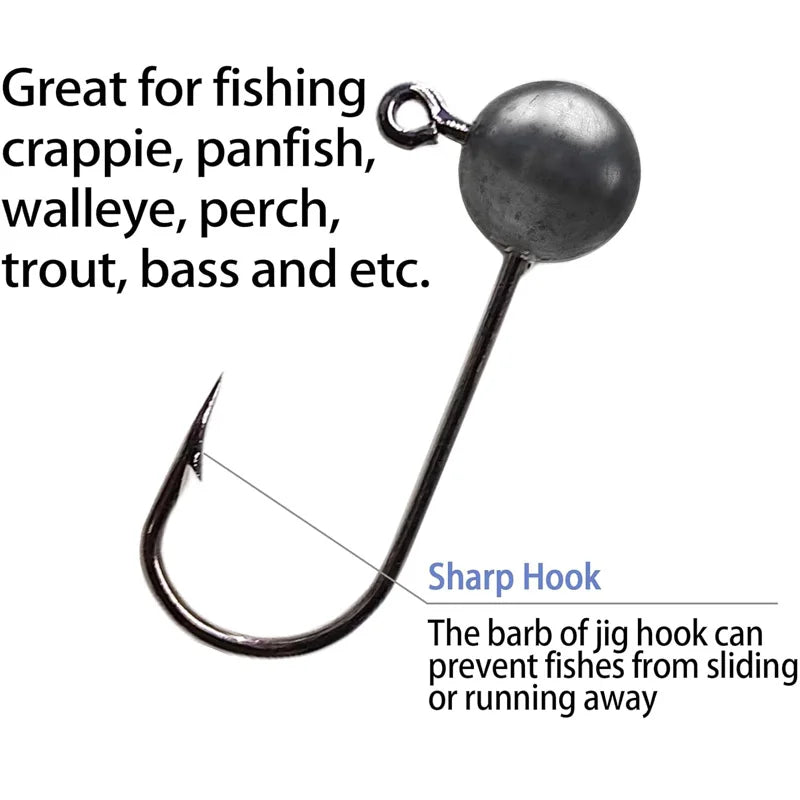 50pcs Original Color Fishing Hooks Set Carp Fishing Accessories Jig Head Fishing Goods Equipment 0.45/1/2g Fishing Crappie