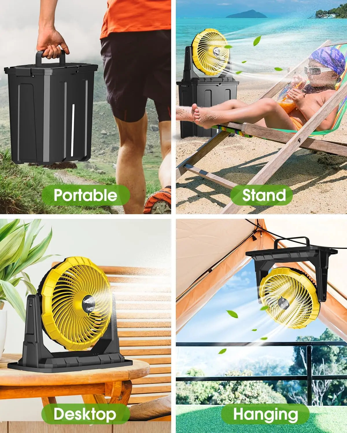Portable Misting Fan with 9L Bucket, 10-inch Outdoor Cooling Fan for Patio Camping Beach, USB Rechargeable Battery Powered