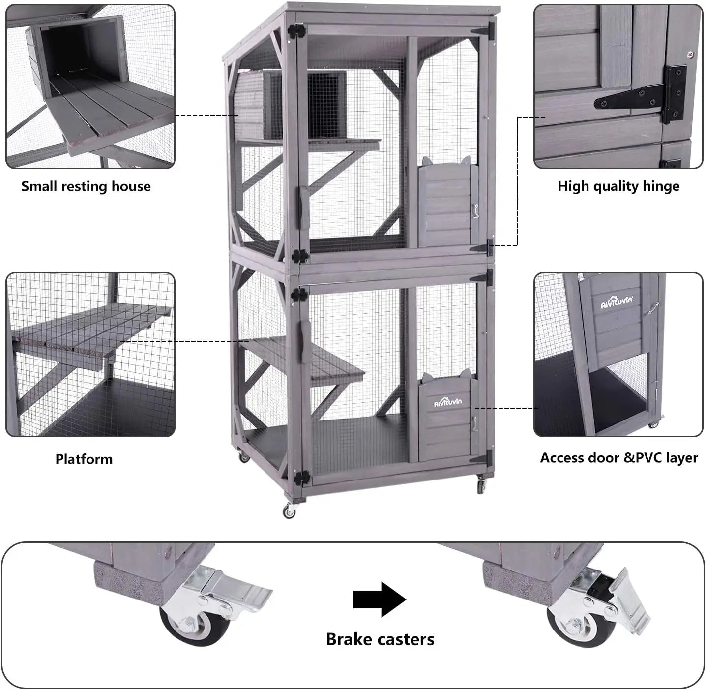 Indoor Outdoor Cattery Large Wooden Cat Cage With Wheels