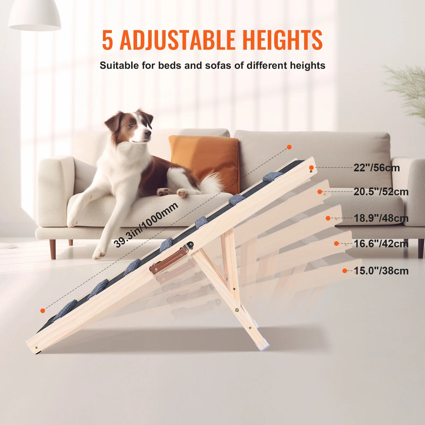 SucceBuy Folding Dog Ramp with Anti Slip Wood Adjustable Height