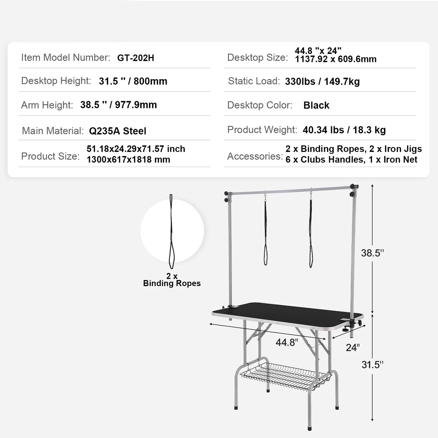 SucceBuy Pet Grooming Table Two Arms w/ Clamp Dog Grooming Station Foldable Pets Stand for Medium Small Dogs with Grooming Loop