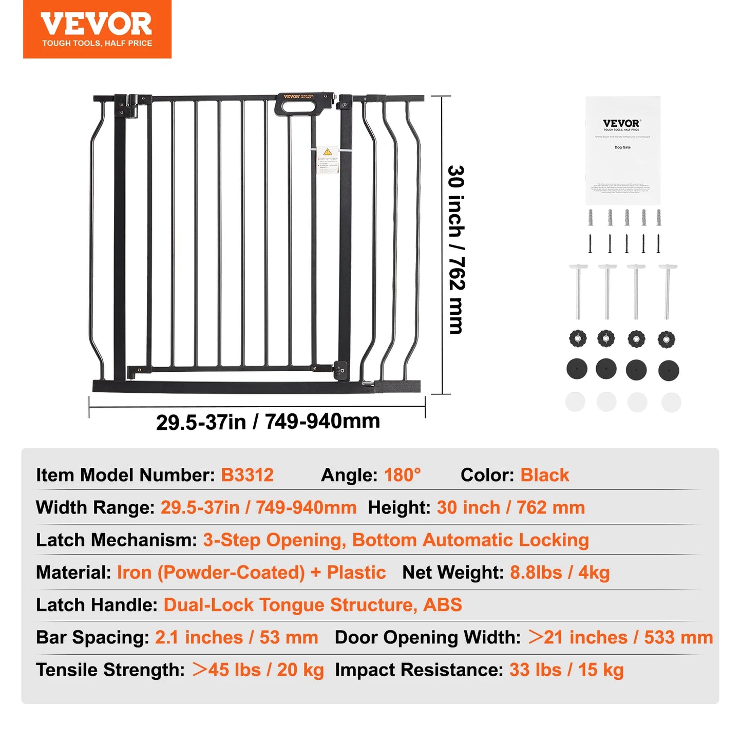 VEVOR Baby Gate Pressure Mount Walk Through Pet Gate