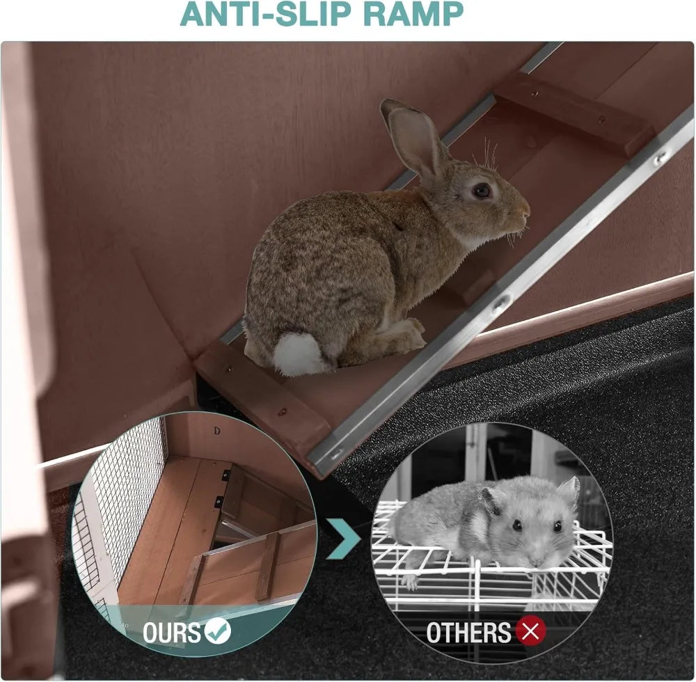 Wooden Indoor Rabbit Hutch With Sliding Trays And Ramp