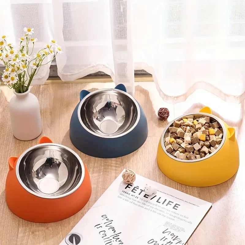 Ergonomic Ear Shaped Non Slip Tilted Cat Bowl For Food Water