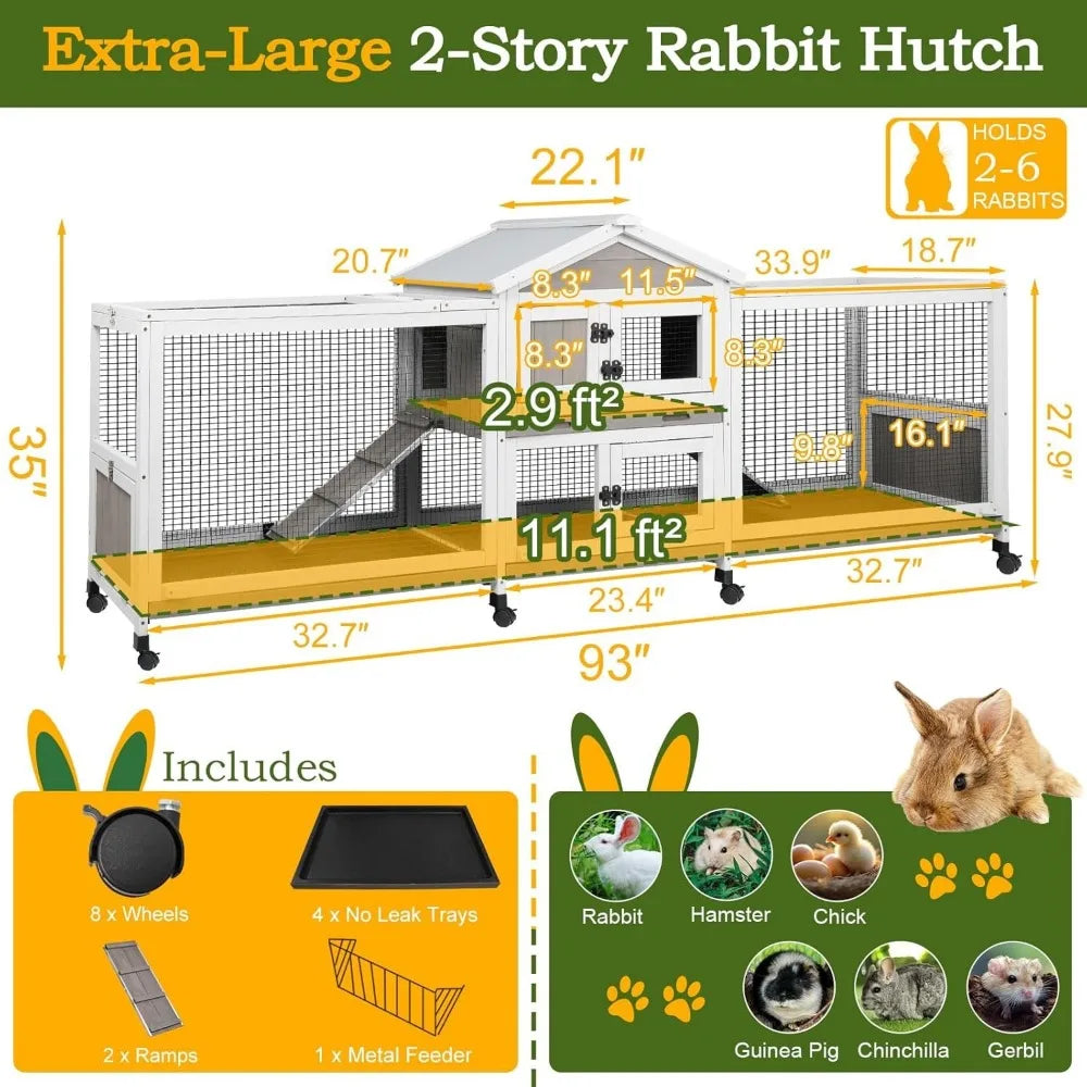 Two Story Outdoor Indoor Rabbit Hutch for Large Rabbits