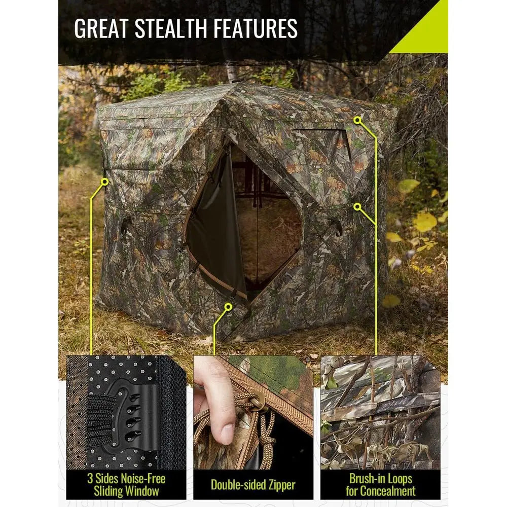 Portable 270° View Hunting Tent with Carrying Bag, Pop-Up Design in Forest Camo