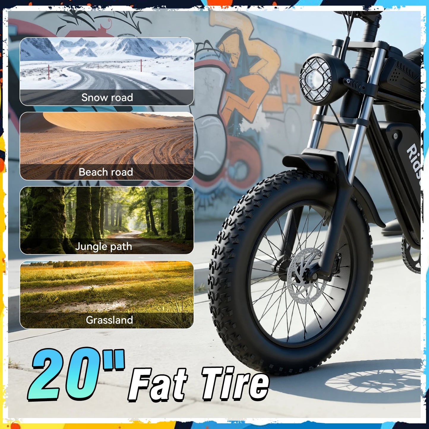 Ridstar Q30 2000W Electric Bike for Adults 48V 20Ah Detachable Battery 33MPH & 88 Miles Electric Motorcycle 20’’ Fat Tire E-Mou