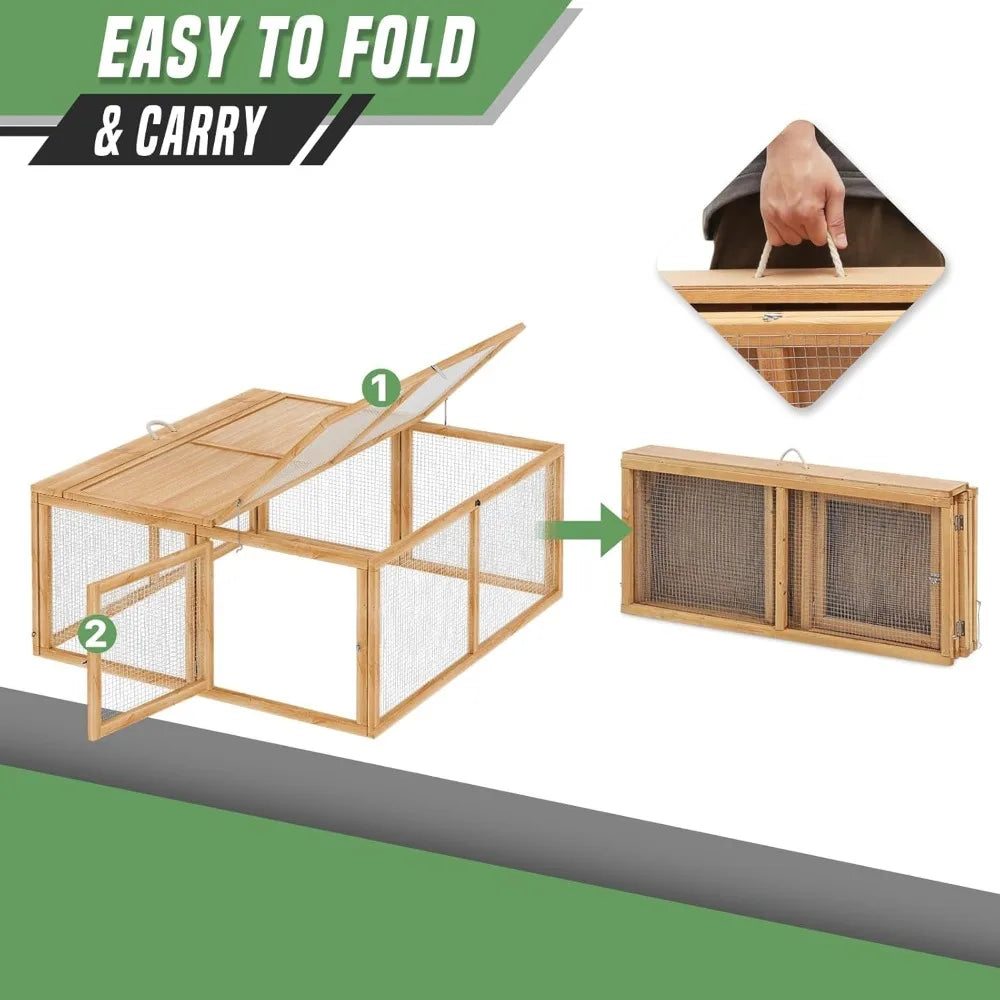 Folding Chicken Coop Rabbit Hutch With Top Side Doors