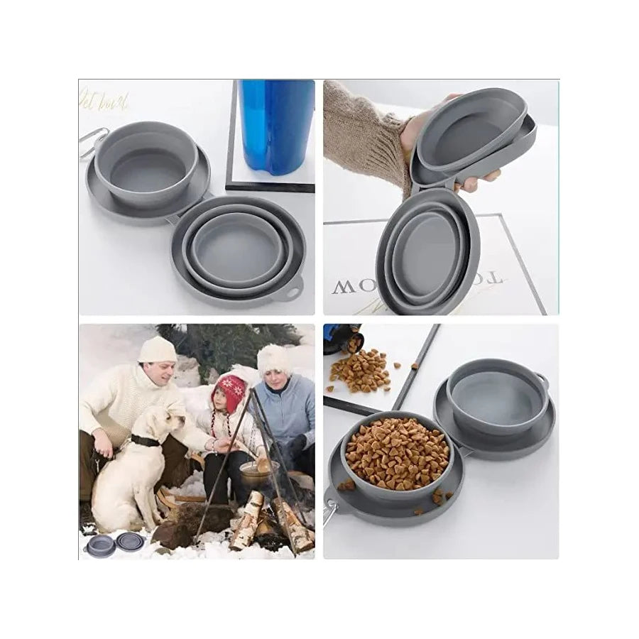 Foldable Thickened TPE Silicone Pet Double Bowls For Outdoor Pets