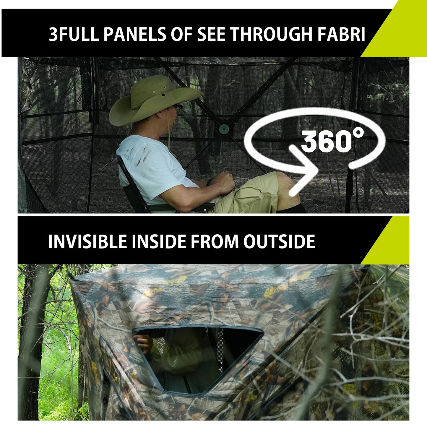 All-Terrain 360° See-Through Hunting Blind, Camouflage Pop-Up Tent for 2-3 Persons with Carry Bag