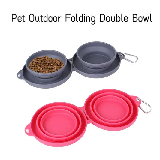 Foldable Thickened TPE Silicone Pet Double Bowls For Outdoor Pets
