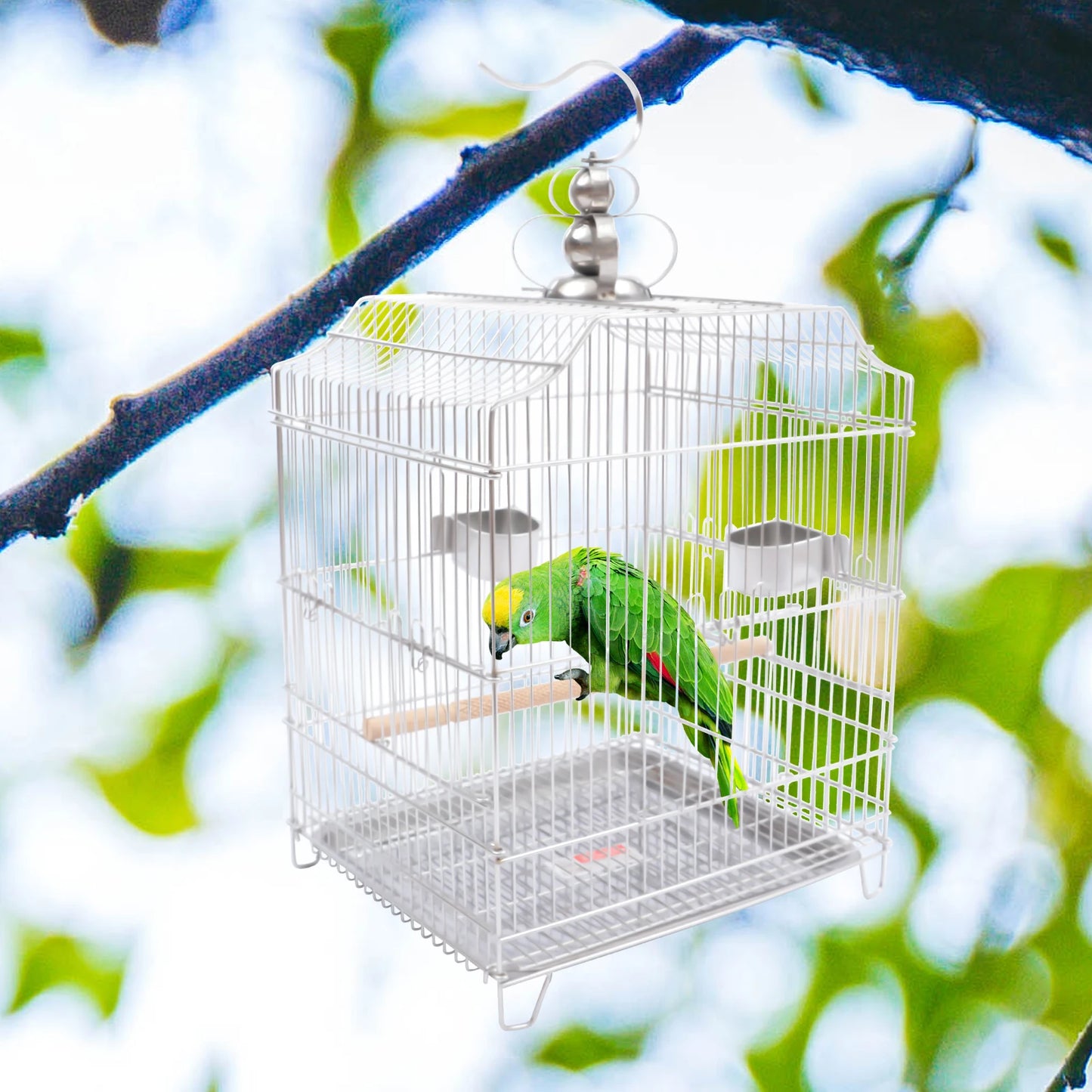 Stainless Steel Bird Cage, Encrypted Wire, Large Space, Easy Clean, for Budgies, Cockatiels & Medium Birds, Complete Accessories