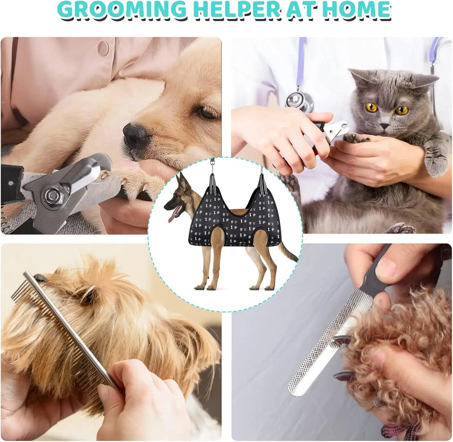 Pet Hammock, Dog Restraint Harness with Nail Clippers/Trimmer/Nail File/Comb, Sling Hanger for Nail Trimming Grooming (XXL)