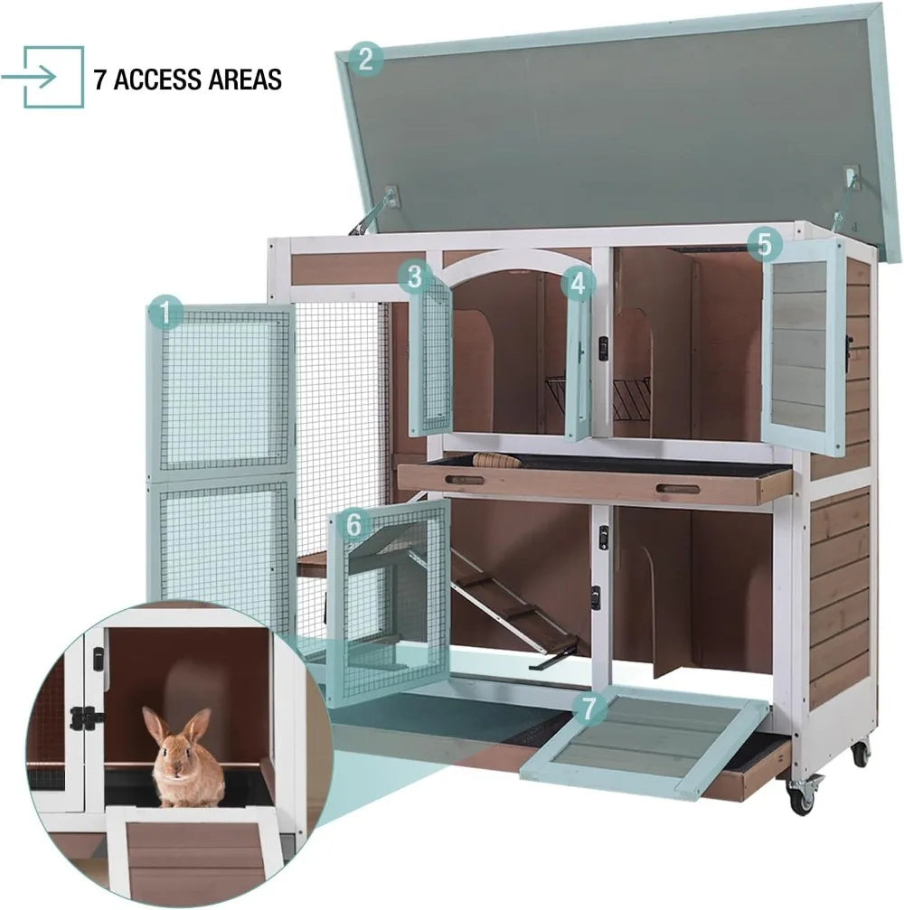 Wooden Indoor Rabbit Hutch With Sliding Trays And Ramp