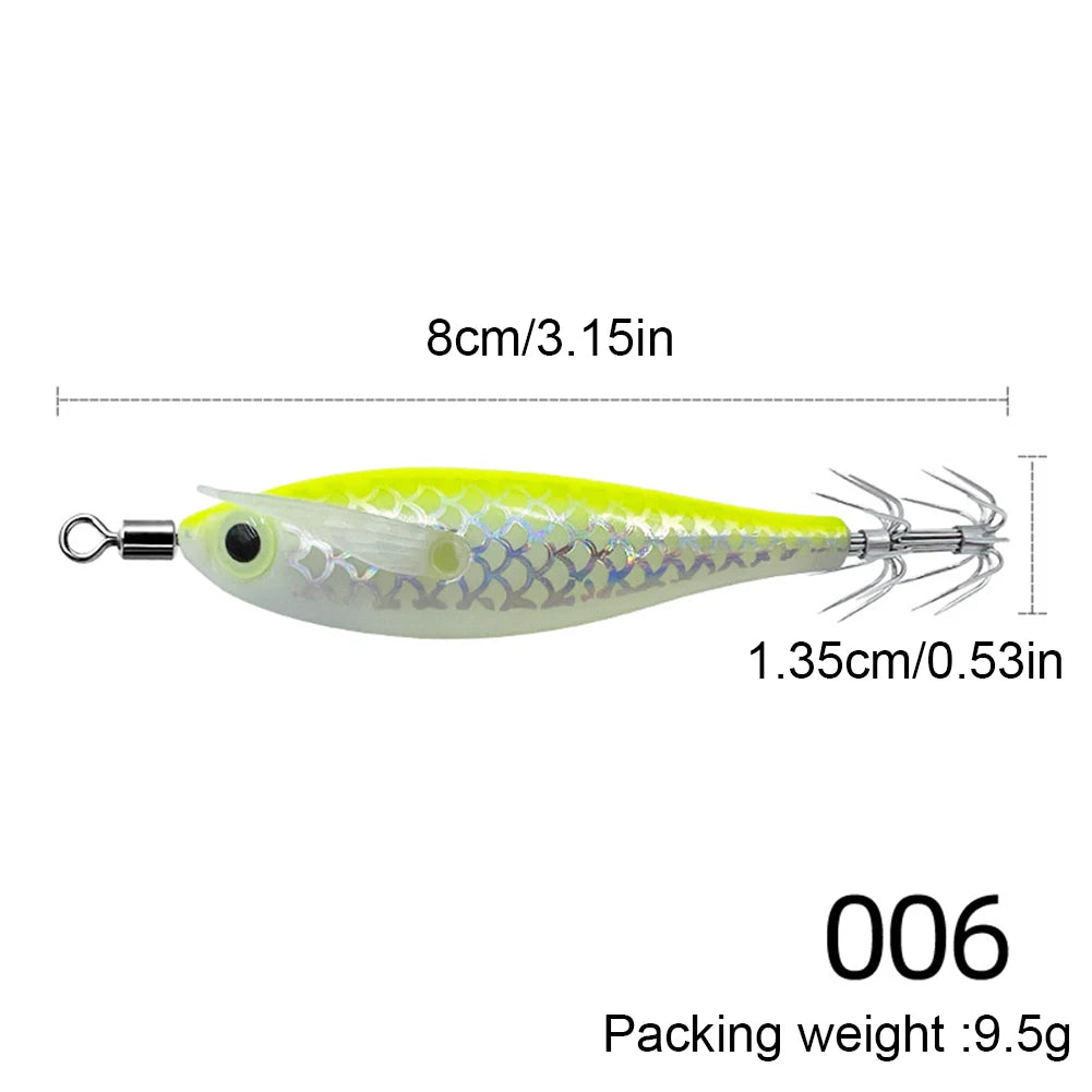 3-1Pcs Squid Jig Hook Fishing Lure Luminous 8cm 9.5g Artificial Fake Octopus Lures Wood Shrimp Cuttlefish Hard Bait Sea Tackle