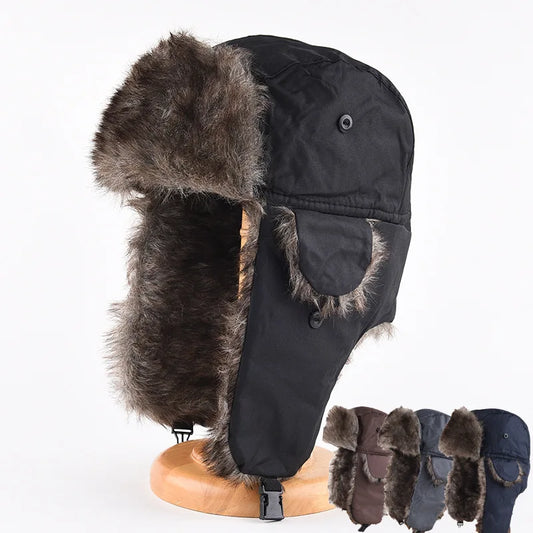 Men's Winter Trapper Aviator Trooper Earflap Warm Russian Waterproof Ski Hat Bomber Cap Russian Warm Ear Protectors Hats good