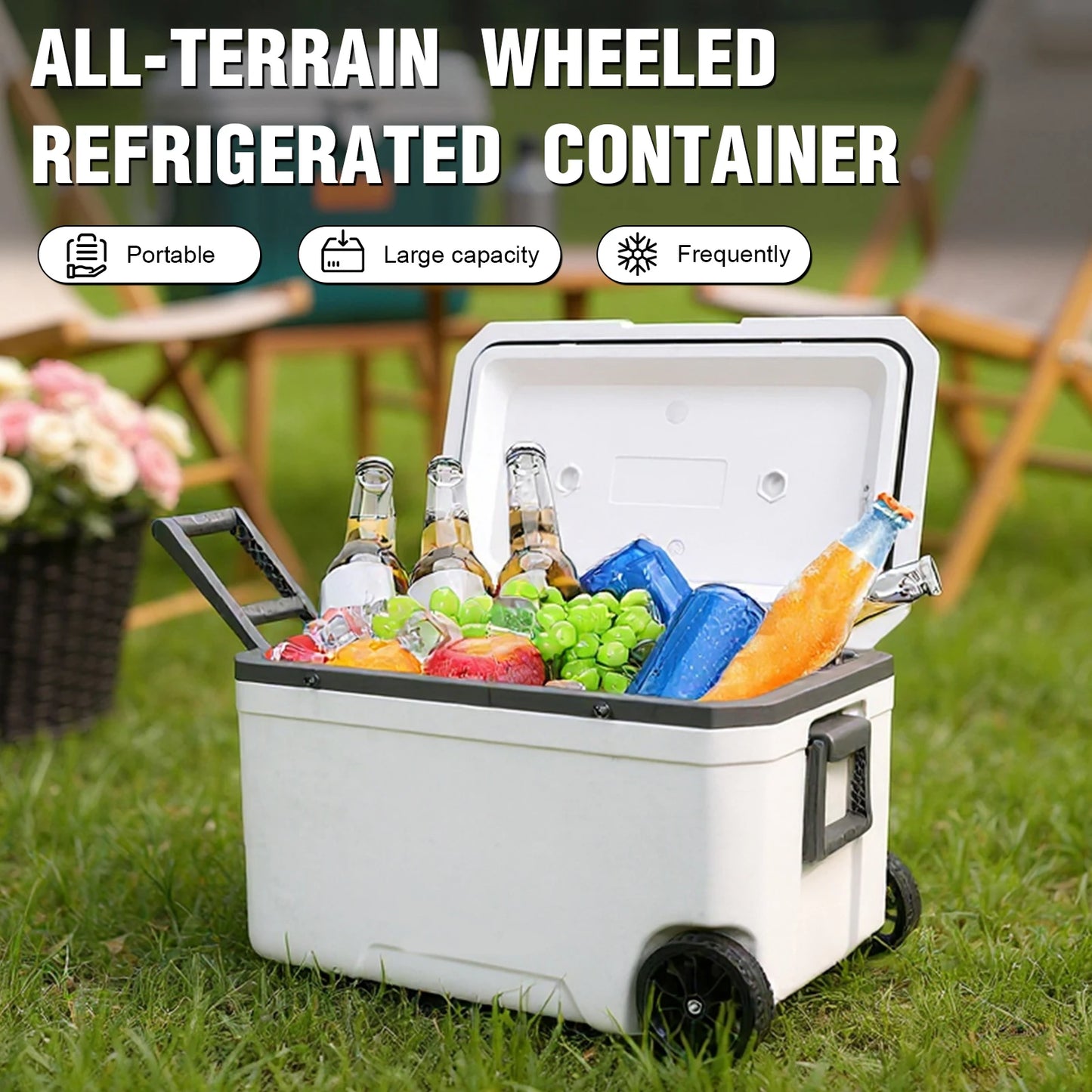 70L Portable Car Wheel Insulator Plastic Cooler Box 30 Percent Lighter Than Rotomolded Ice Chest Box with Handle for BBQ Camping