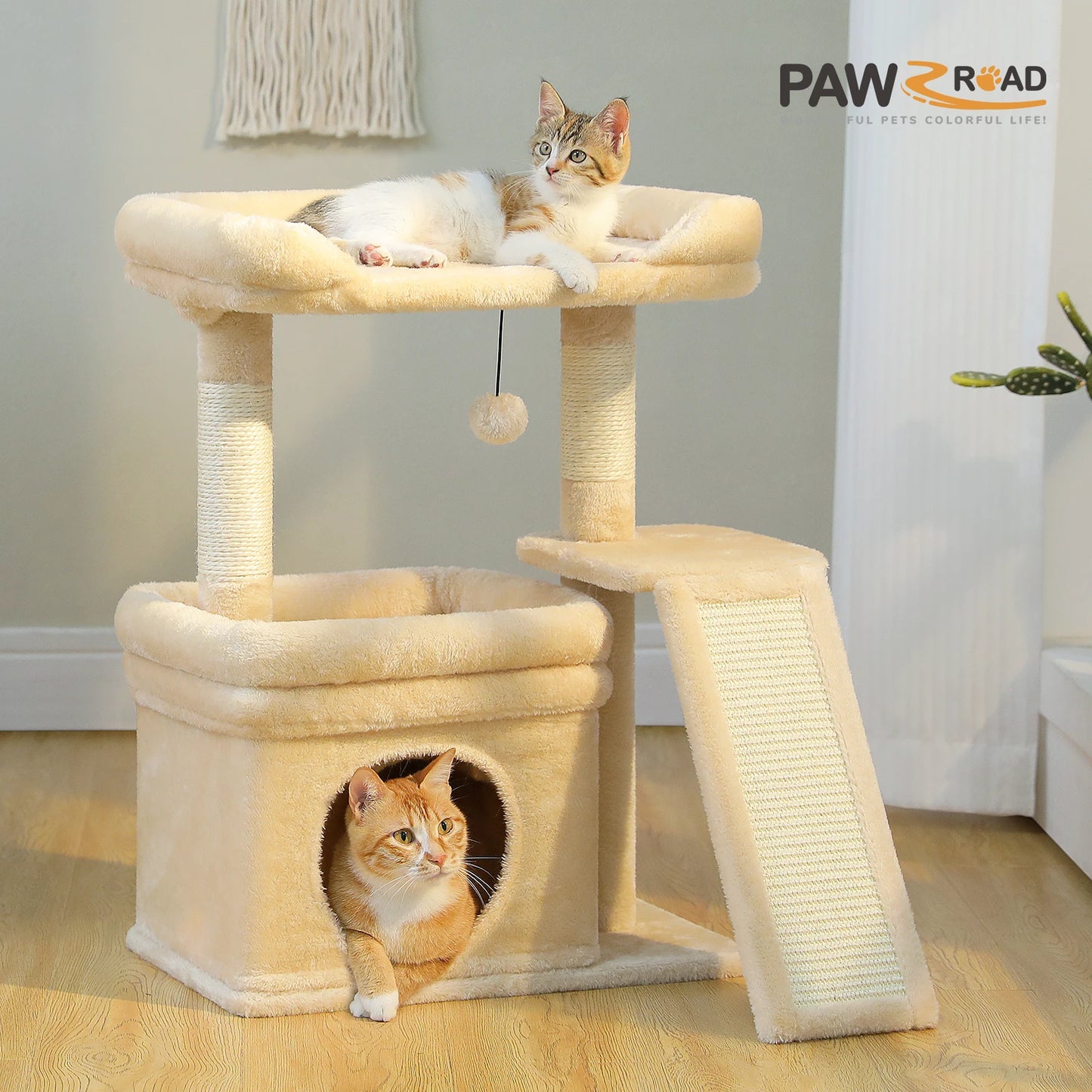 PAWZ Road Indoor Cat Tree Tower With Sisal Scratching Post And Wide Top Perch Cat Condo