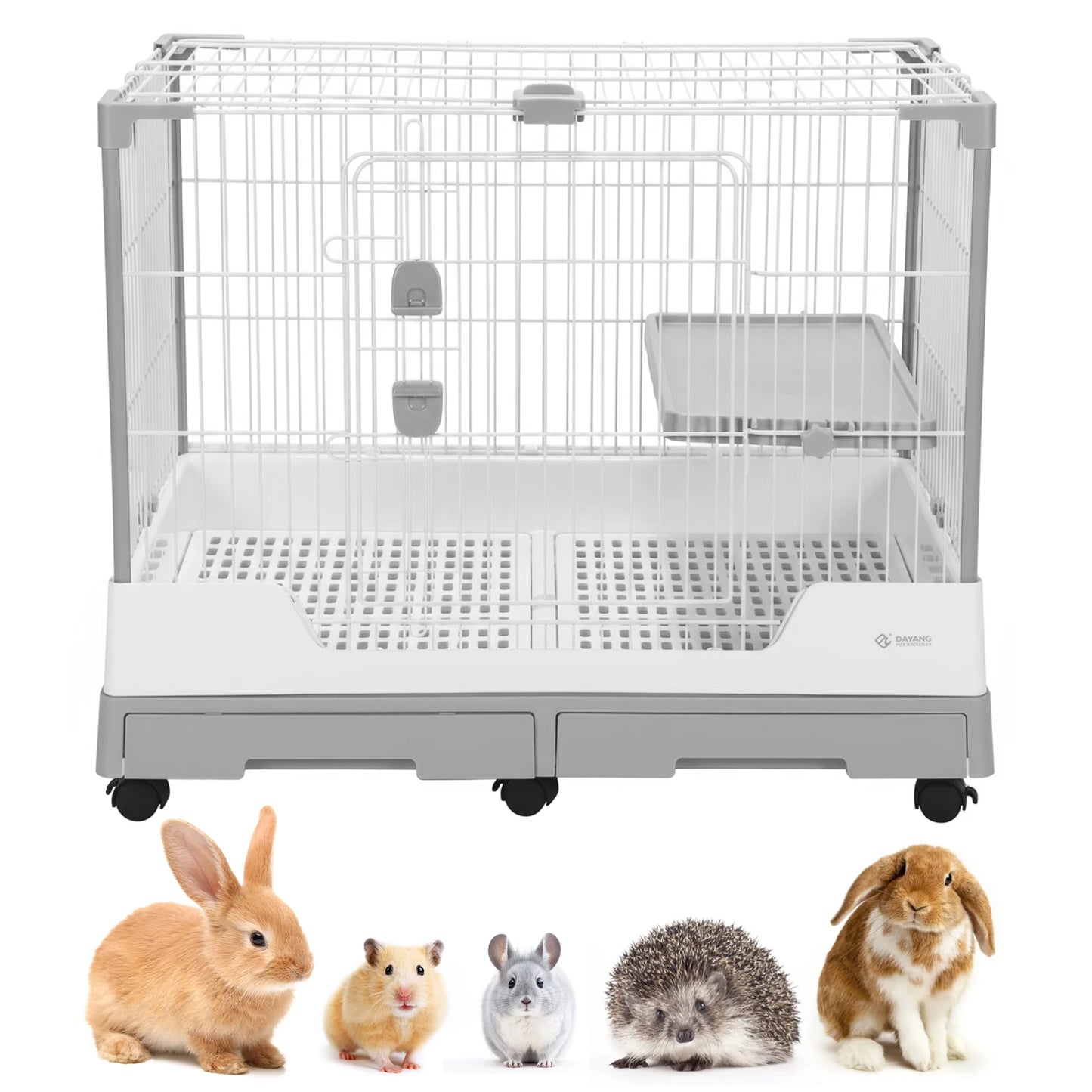 Gravity Lock Rabbit Cage With Pull Out Tray Wheeled Hutch