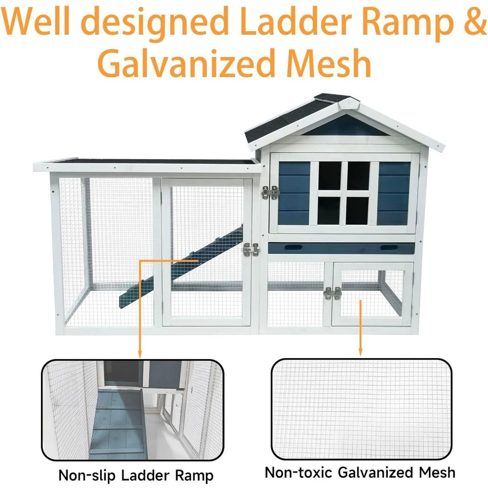Outdoor Rabbit Hutch 2 Story Bunny Cage and Coop