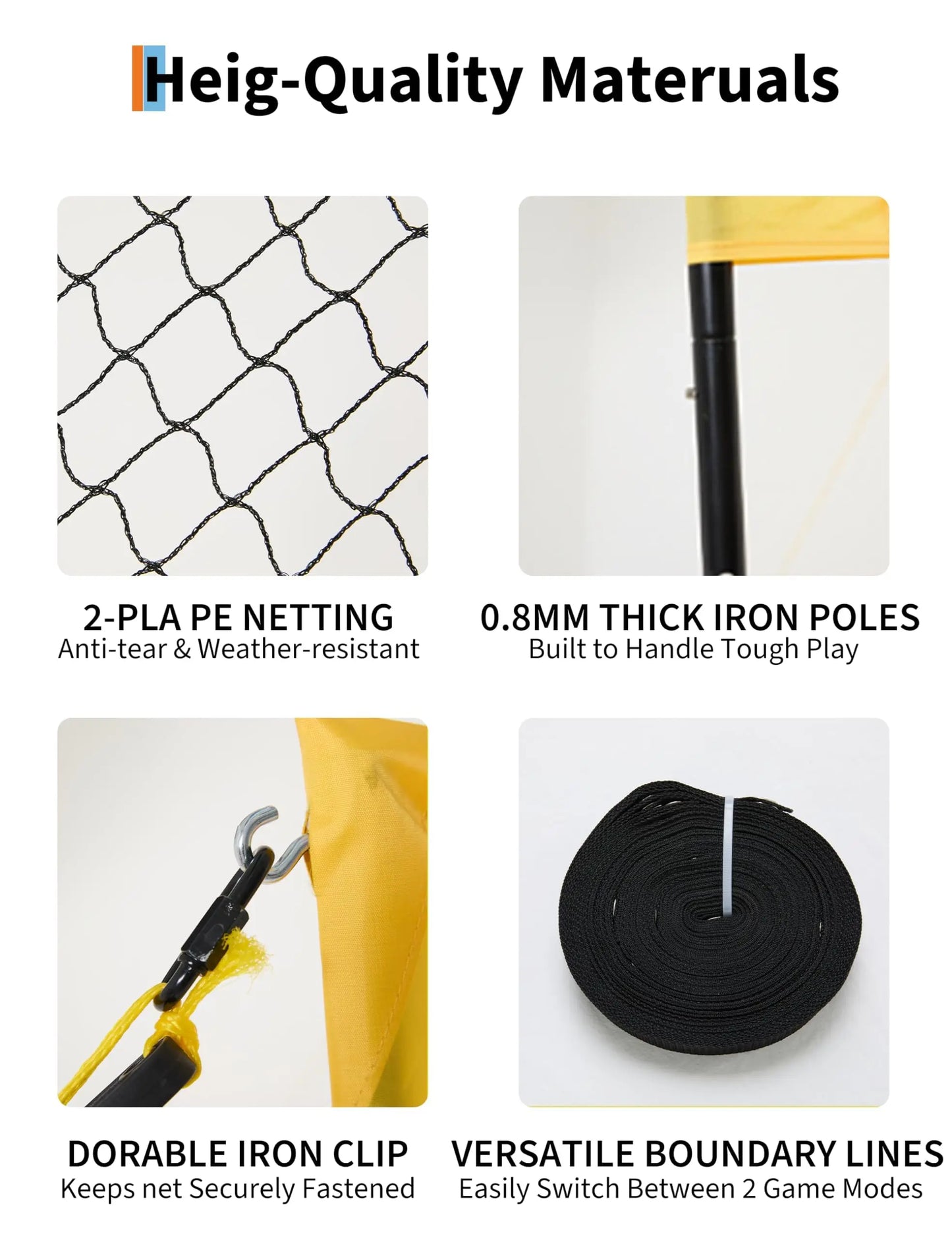 4 Square Volleyball Game Set, 3 Heights Adjustable (5'/6'4”/7'11”), 14 FT 4-Way Volleyball Net with Portable Carrying Bag