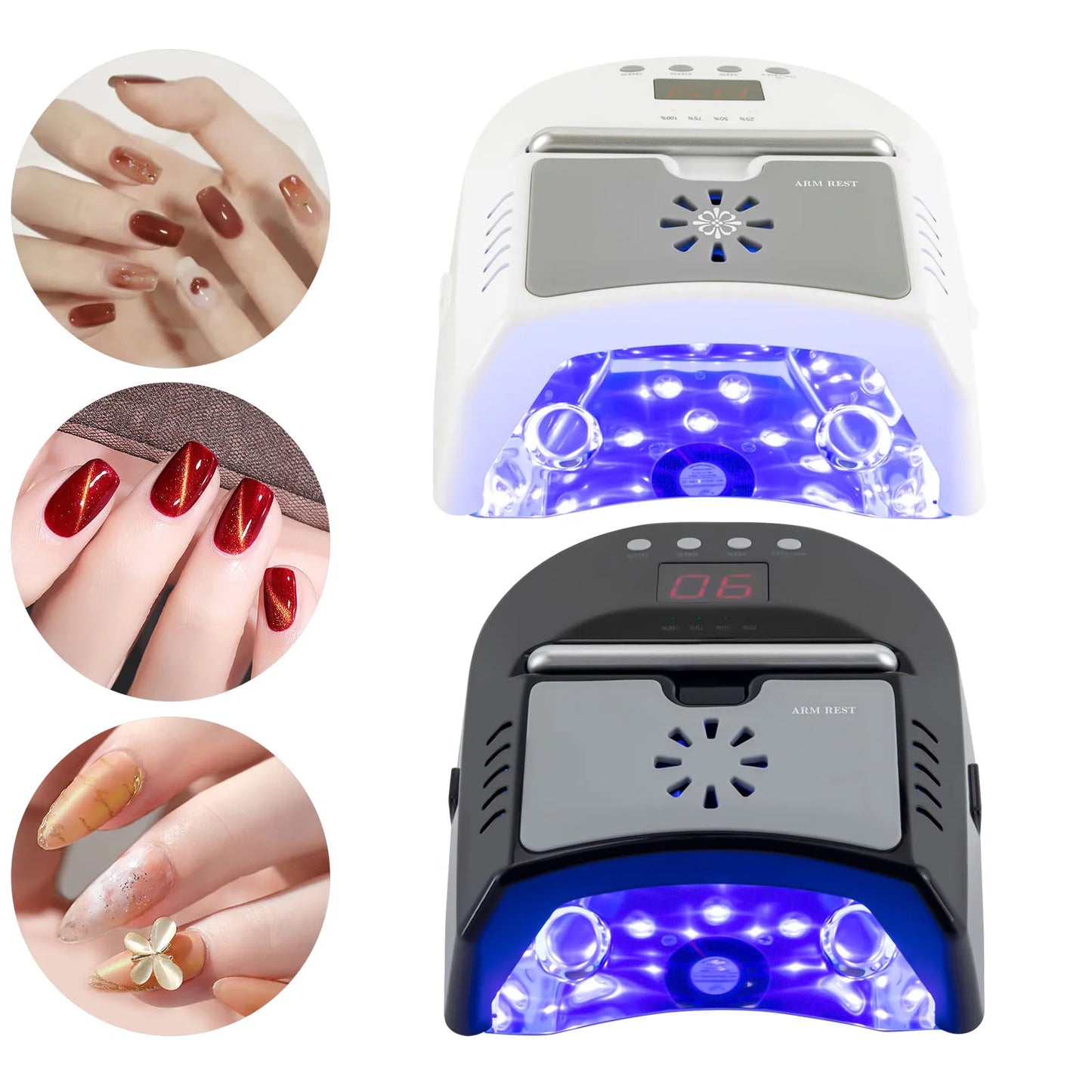 Nail Dryer Professional Rechargeable 72W 24-Bead UV/LED Gel Nail Lamp with Fan Removable Bottom 3 Timer Smart Sensor