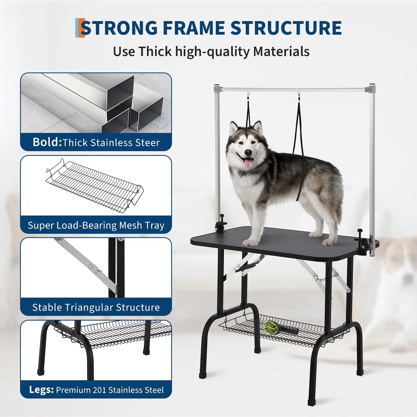 HiMISSCN Foldable Dog Grooming Table With Height Adjustable Arms Noose