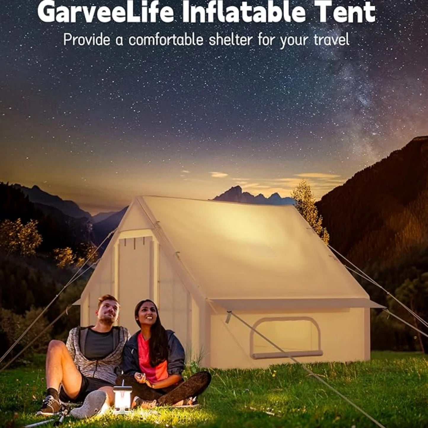 6-8 Person Inflatable Camping Tent, Large Inflatable Tent House with Air Pump, Quick Assembly Camping Tent, Waterproof Oxford Fa