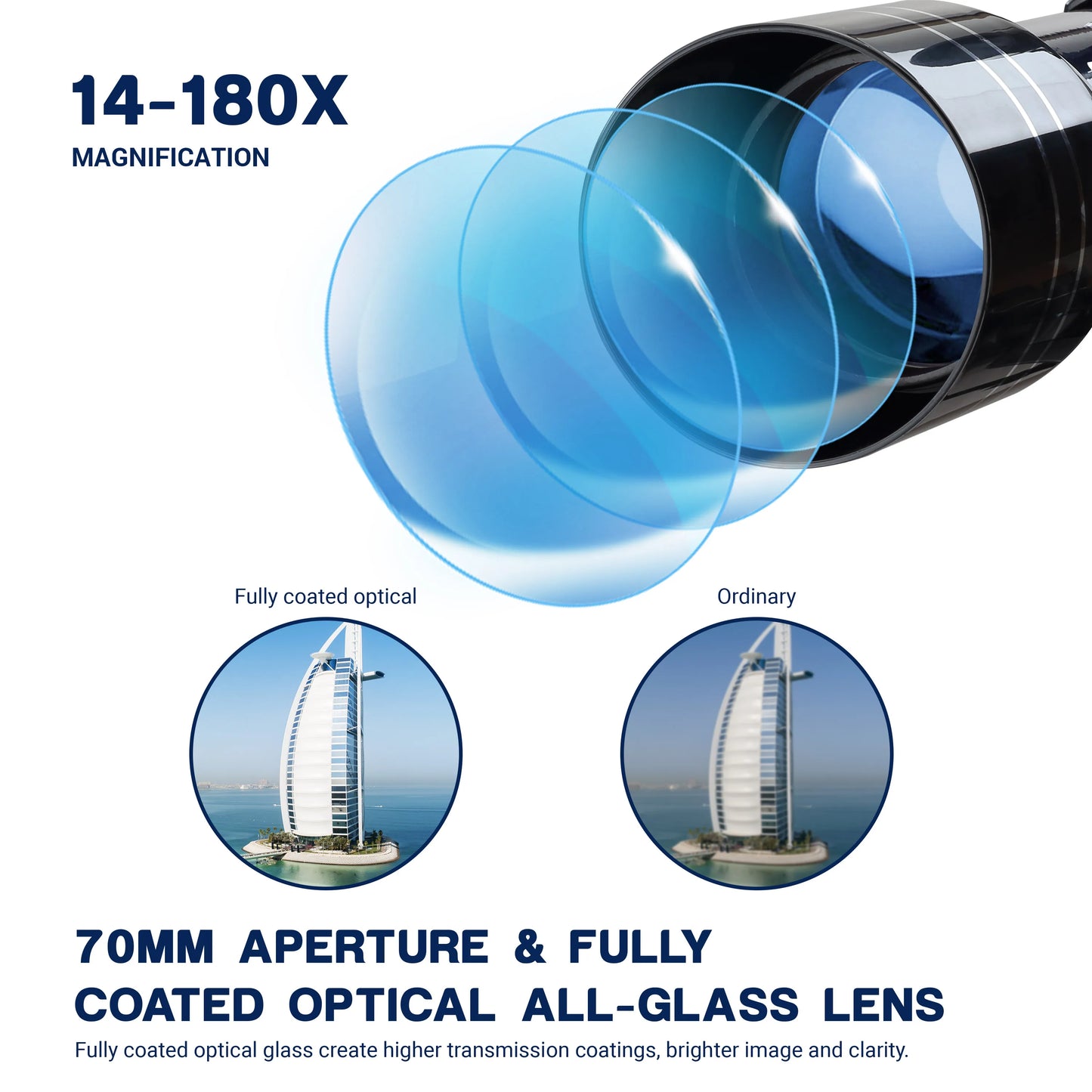 Telescope 36070 with High Tripod Mobile Holder 14X-180X for Moon Watching Kids Christmas Birthday Gift