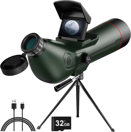 Digital Spotting Scope with Screen Portable Auto-Focus Electronic 4K Smart Telescope with Tripod 32GB SD Card and Carrying Bag f