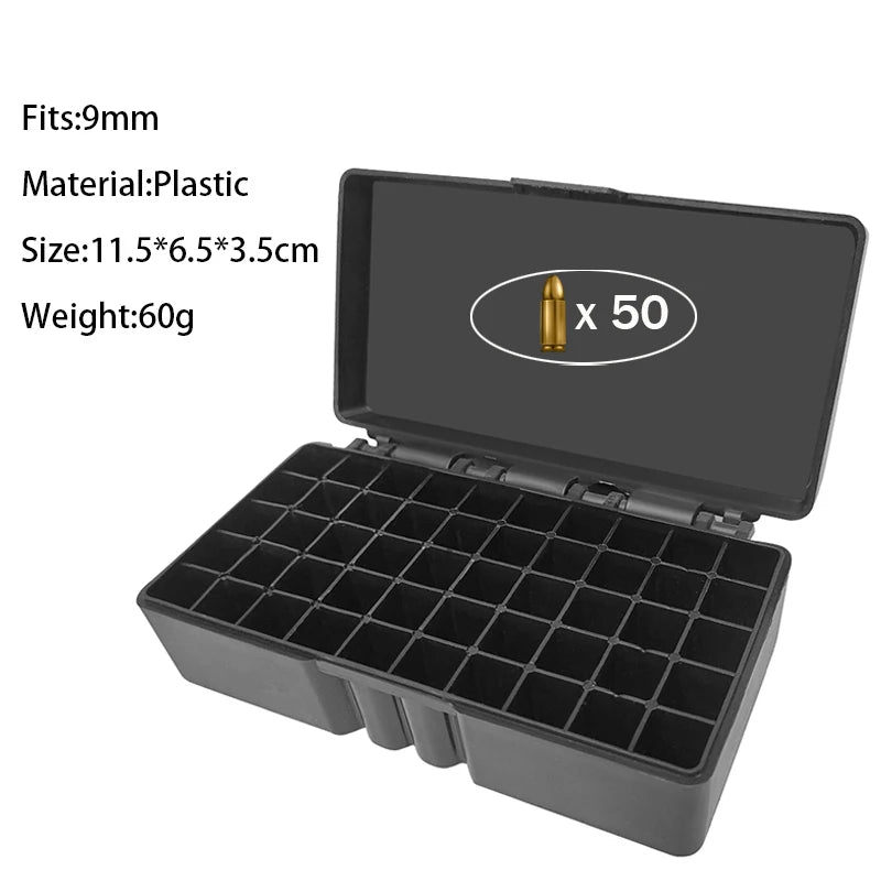 Tactical Ammo Case 9mm Ammo Box Ammunition Storage Case Bullets Holder 9x19mm Cartridges Case for Hunting Shooting Accessories