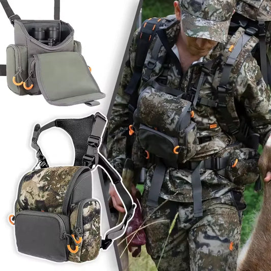 Binocular Harness Chest Pack with Rangefinder Pouch & Rain Cover Bino Harness Waterproof Large Capacity Bino Case for Hunting