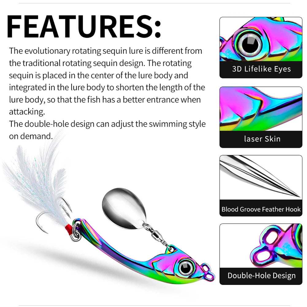 Spinner Bait Metal Vib Fishing Lure Trolling Rotating Spoon Wobbler For Bass Freshwater And Saltwater