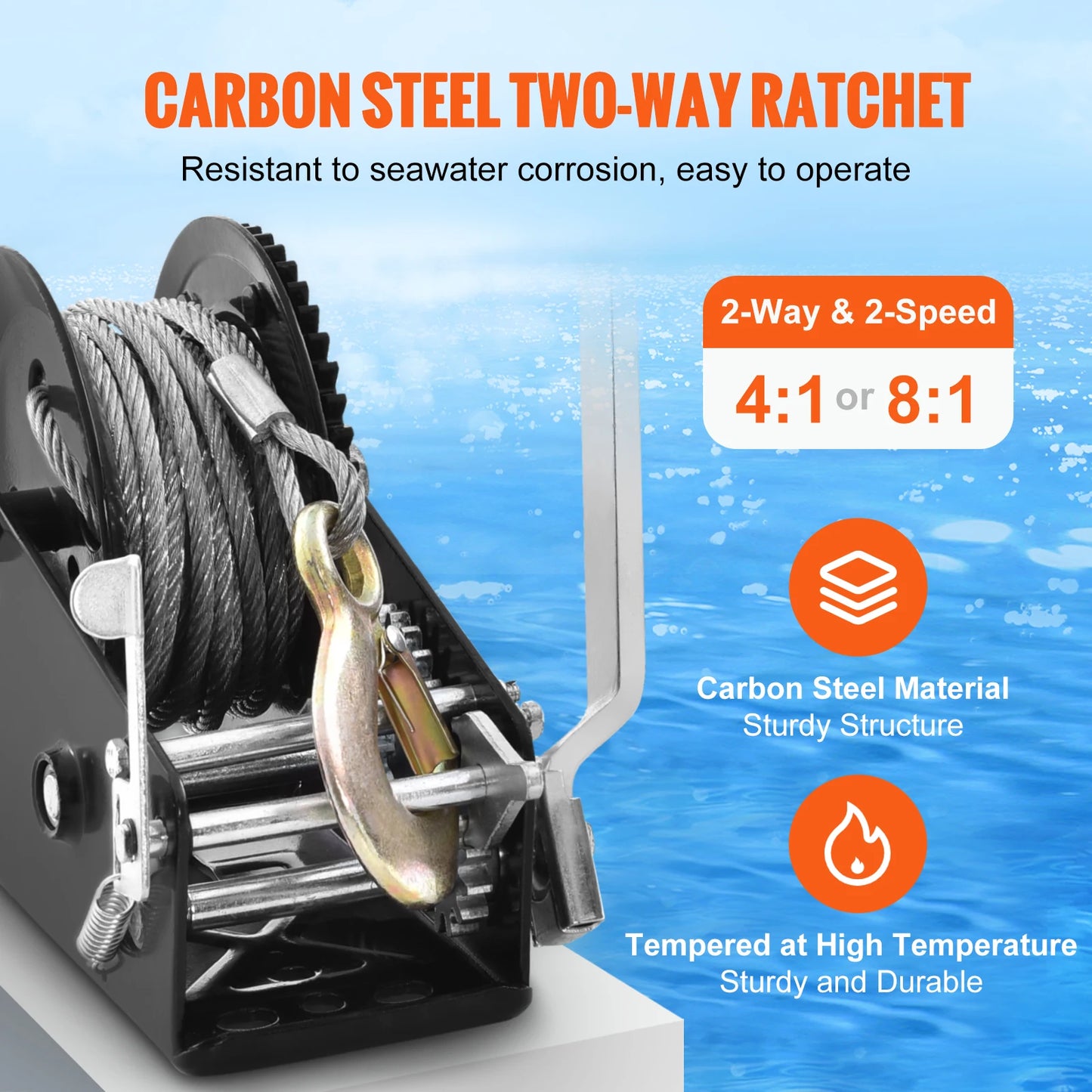 SucceBuy IndustrialGrade HeavyDuty ManualHandWinch With RopeCrank TwoWayRatchetSystem