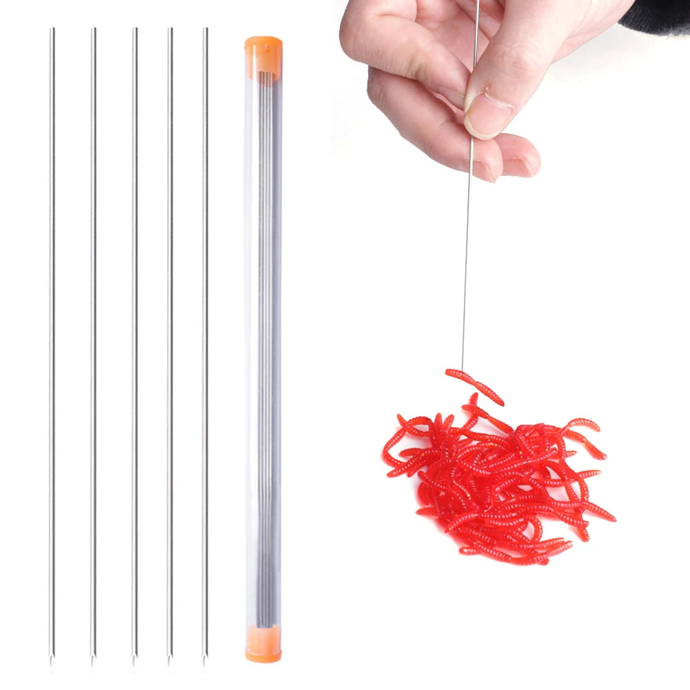 20-5 Piece Stainless Steel Earthworm Hooking Needles 20/25/30cm Portable Hollow Fishing Worm Piercing Tools for Carp Fishing