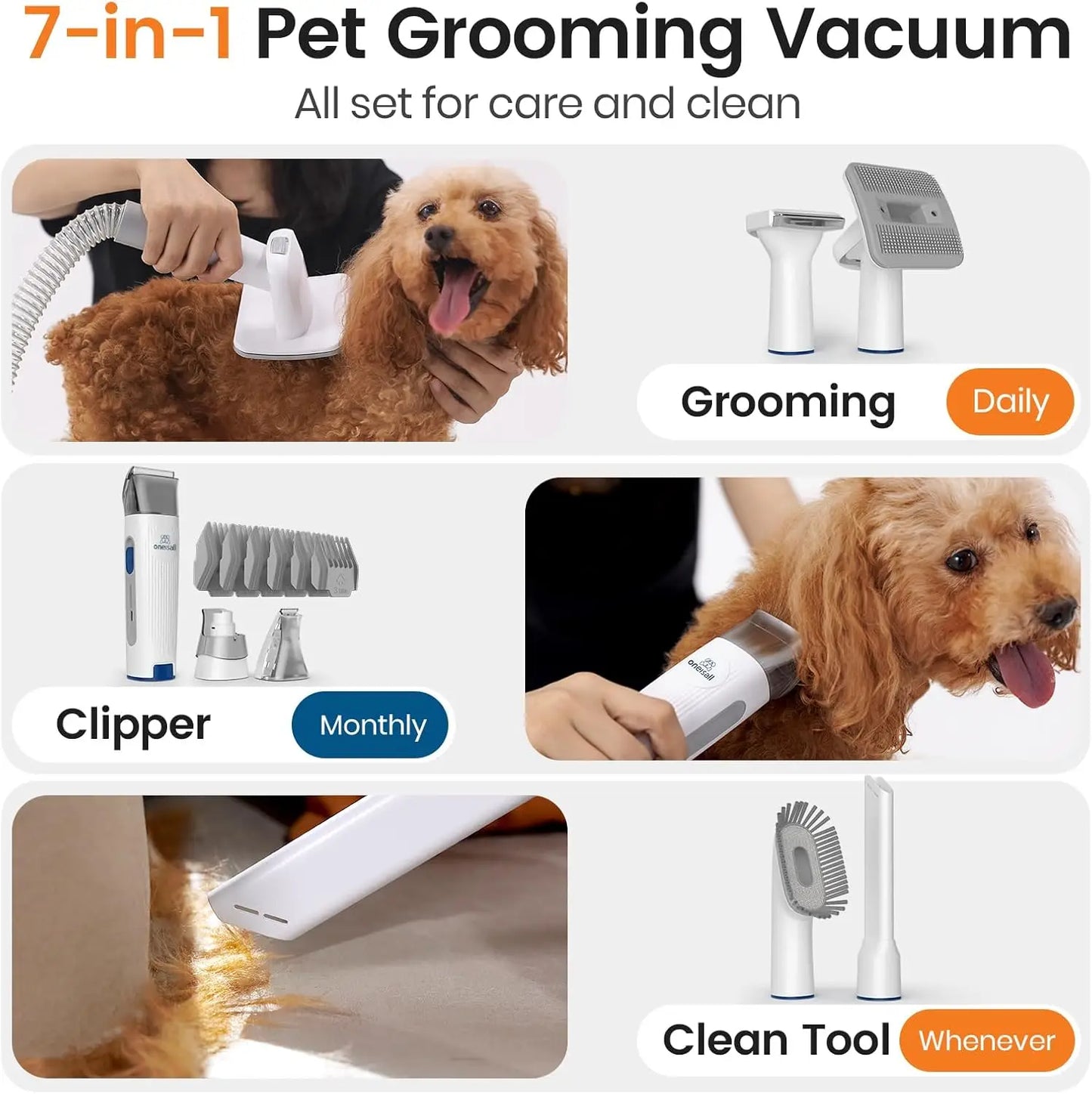 Dog Grooming Vacuum, Pet Grooming Vacuum with Clipper Nail Grinder,1.5L Dust Cup Dog deshedding Vacuum Brush with 7 Pet Grooming