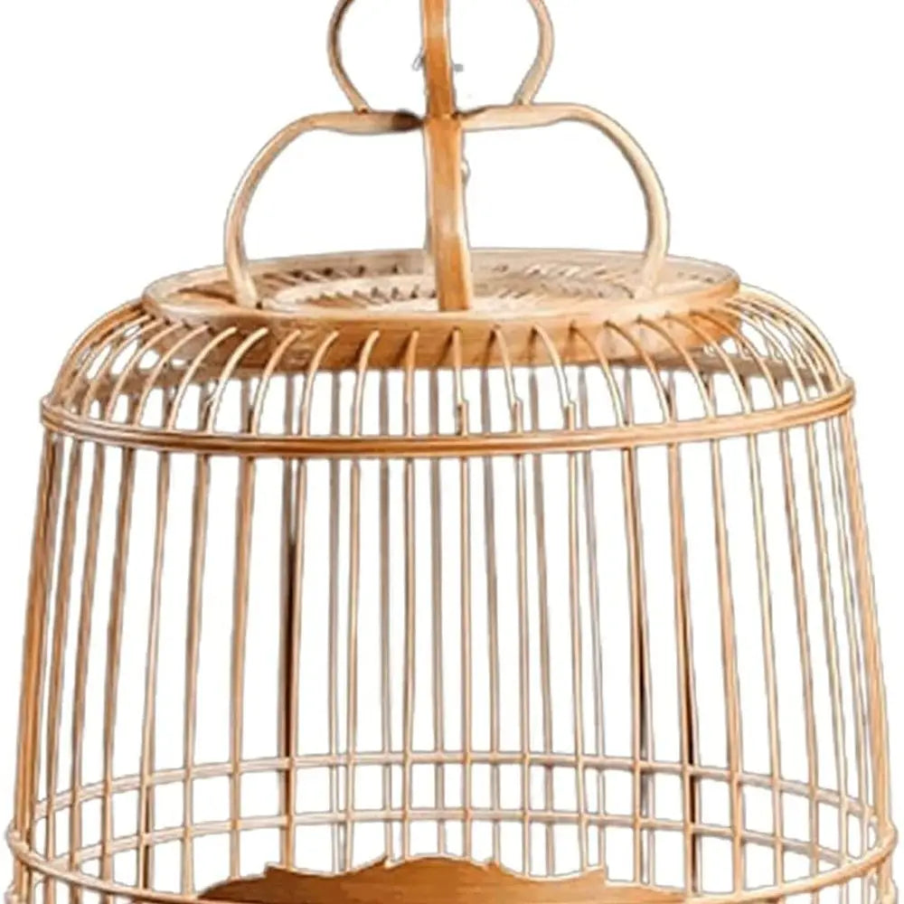 Vintage Bamboo Bird Cage with Handle, Portable Hanging Carrier for Small Parrots and Nests, Novel Design