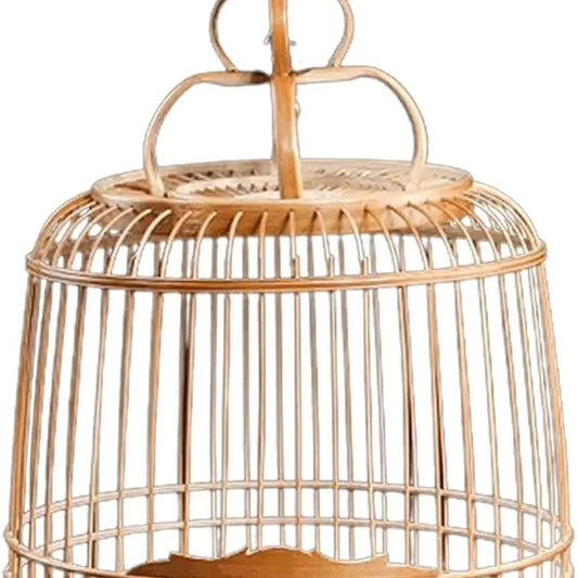 Vintage Bamboo Bird Cage with Handle, Portable Hanging Carrier for Small Parrots and Nests, Novel Design