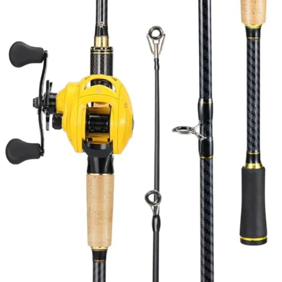 Baitcasting Fishing Combos CarbonGlass Fiber Composite 2 Piece Fishing Rods with Casting Reel 6'0 for Freshwater an