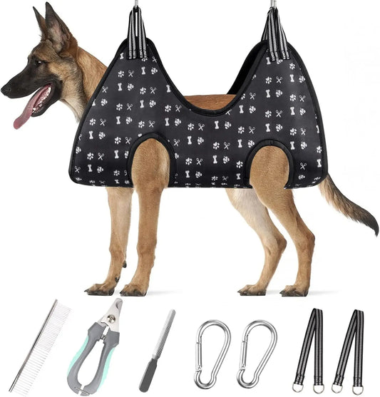 Pet Hammock, Dog Restraint Harness with Nail Clippers/Trimmer/Nail File/Comb, Sling Hanger for Nail Trimming Grooming (XXL)