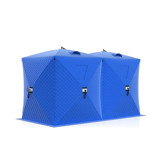 Insulated Pop-Up Ice Fishing Tent, 6-8 Person Portable Hub-Style Tent, Windproof Thermal Shanty, 420D Fabric for Winter Fishing